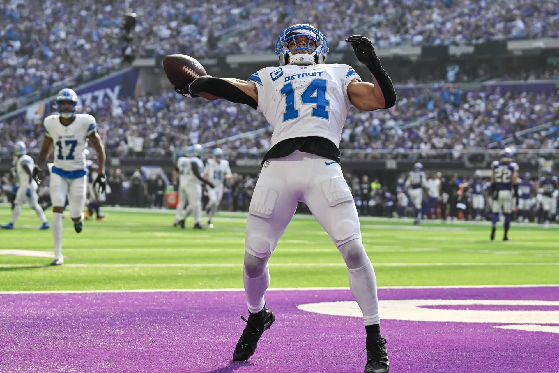 "If A White Person Said This" Lions' Amon-Ra St. Brown Sees Racist Video Leak, Fans Outraged 2 Oct 20, 2024; Minneapolis, Minnesota, USA; Detroit Lions wide receiver Amon-Ra St. Brown (14) reacts after catching a 35 yard touchdown pass from quarterback Jared Goff (not pictured) against the Minnesota Vikings the second quarter at U.S. Bank Stadium. Mandatory Credit: Jeffrey Becker-Imagn Images