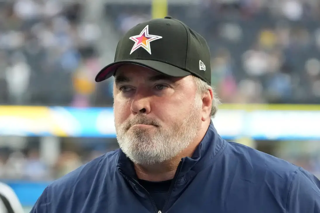 Oct 16, 2023; Inglewood, California, USA; Dallas Cowboys coach Mike McCarthy reacts during the game against the Los Angeles Chargers at SoFi Stadium. Mandatory Credit: Kirby Lee-Imagn Images