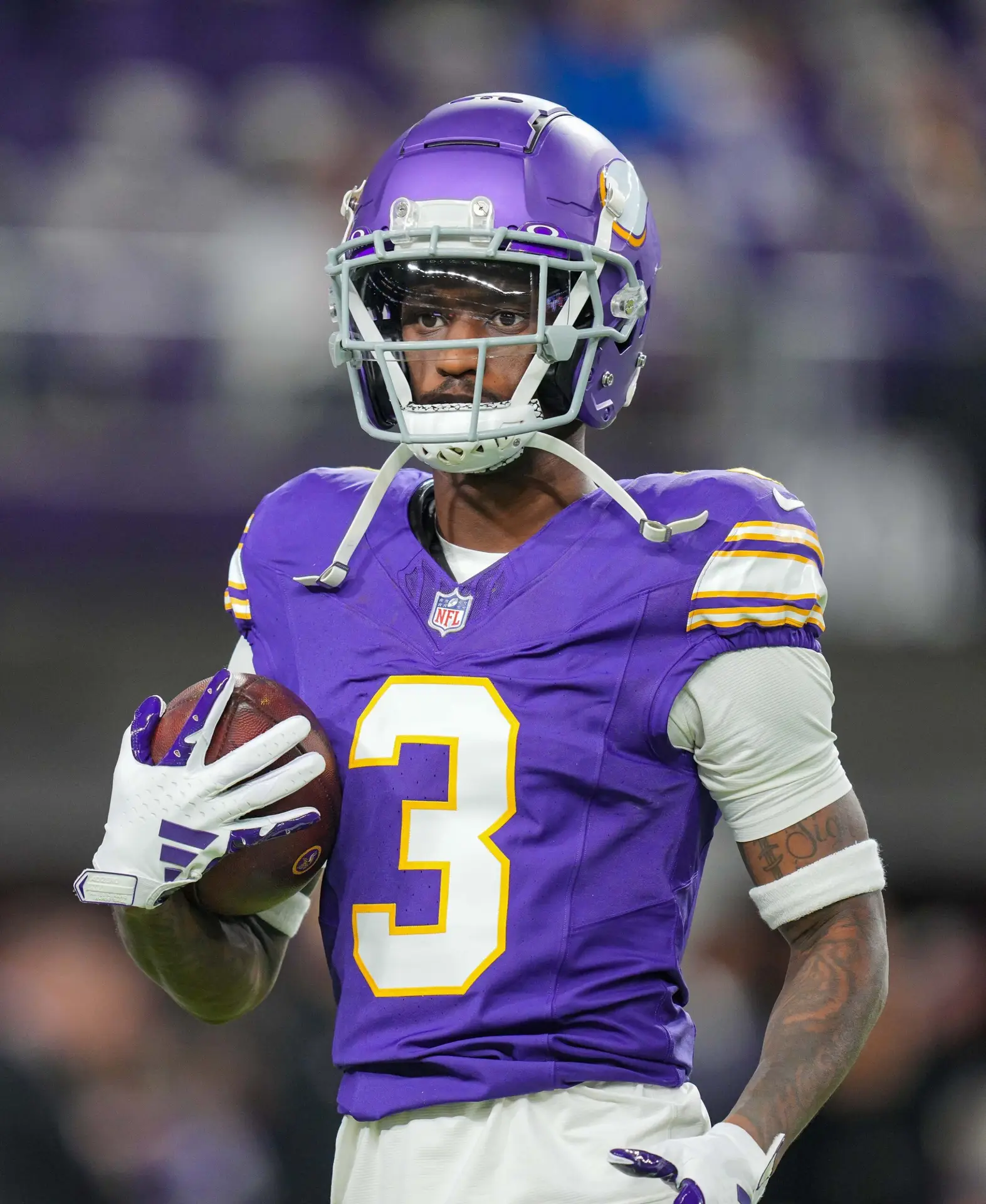 Breaking: Vikings Slapped With Massive Suspension By The NFL (Report) 3 Nov 27, 2023; Minneapolis, Minnesota, USA; Minnesota Vikings wide receiver Jordan Addison (3) warms up before the game against the Chicago Bears at U.S. Bank Stadium. Mandatory Credit: Brad Rempel-USA TODAY Sports