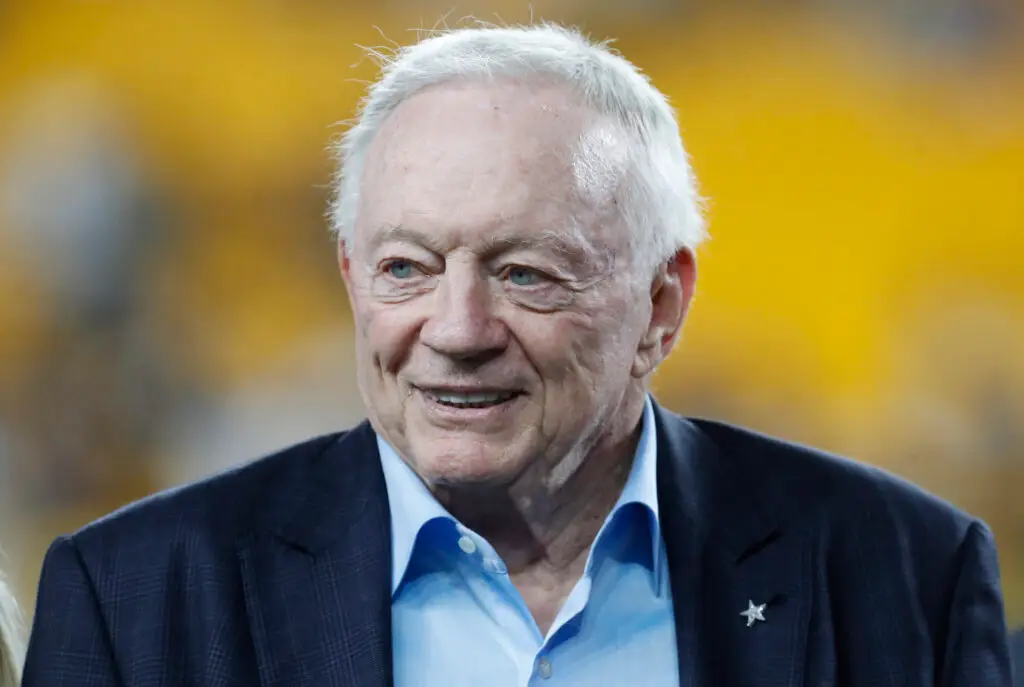 Oct 6, 2024; Pittsburgh, Pennsylvania, USA; Dallas Cowboys owner Jerry Jones on the field before the game against the Pittsburgh Steelers at Acrisure Stadium. Mandatory Credit: Charles LeClaire-Imagn Images