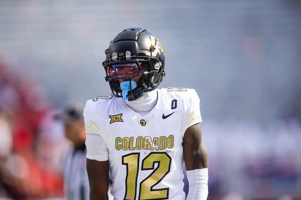 Oct 19, 2024; Tucson, Arizona, USA; Colorado Buffalos wide receiver/cornerback Travis Hunter (12) against the Arizona Wildcats at Arizona Stadium. Mandatory Credit: Mark J. Rebilas-Imagn Images