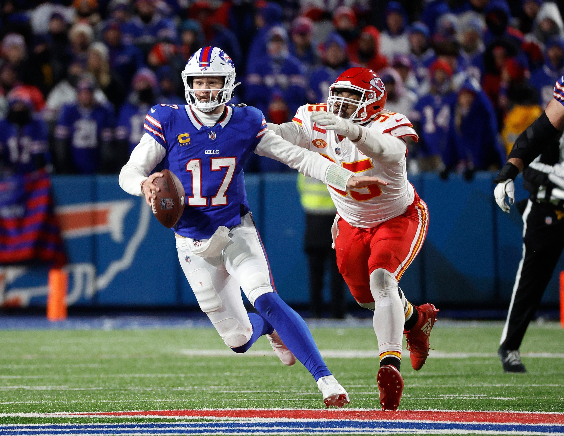 Buffalo Bills quarterback Josh Allen has had some epic matchups against the Kansas City Chiefs throughout his career, and Sunday's clash should be another one of them. © Jamie Germano / USA TODAY NETWORK via Imagn Images