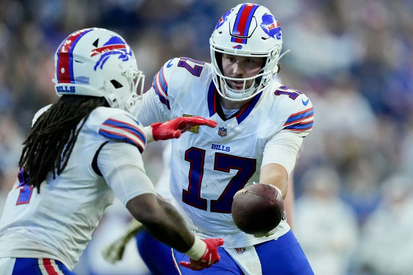 Bills Superstar Abruptly Disappears And Puts House Up For Sale (Report) 3 Buffalo Bills quarterback Josh Allen (17) hands the ball to Buffalo Bills running back James Cook (4) on Sunday, Nov. 10, 2024, during a game against the Buffalo Bills at Lucas Oil Stadium in Indianapolis.