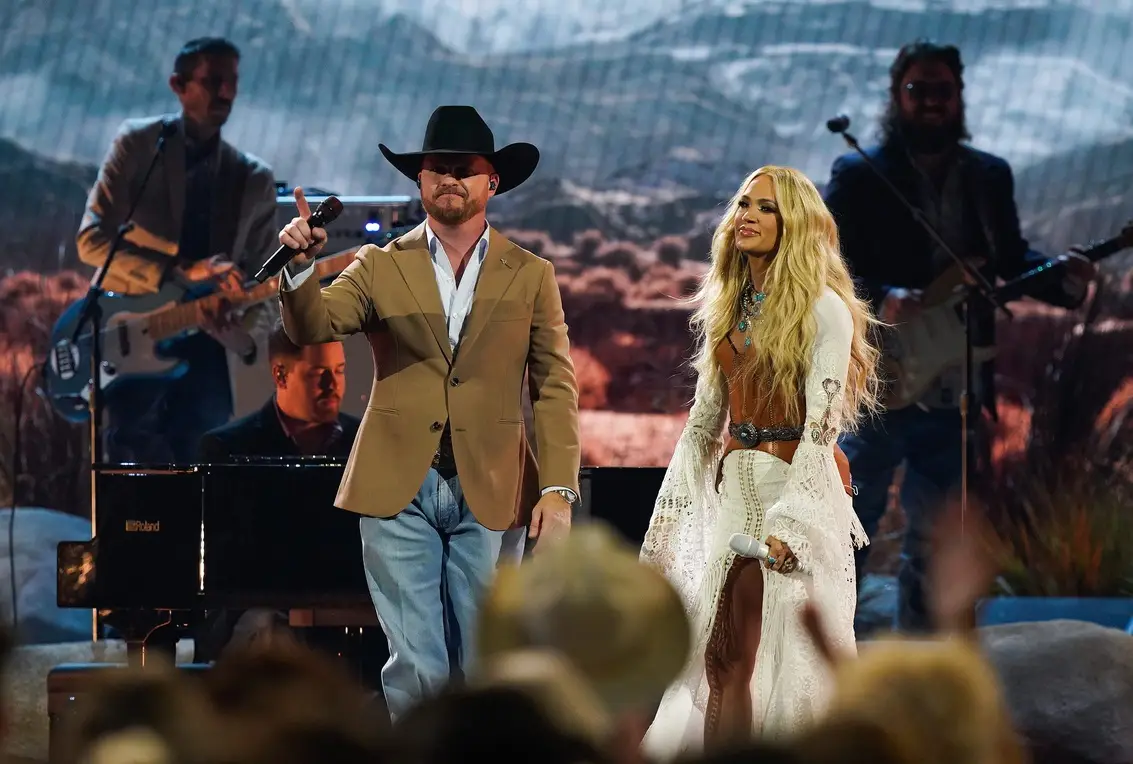 Cody Johnson and Carrie Underwood perform onstage during the 58th Annual Country Music Association Awards in Nashville, Tenn., Wednesday, Nov. 20, 2024. © Denny Simmons / The Tennessean / USA TODAY NETWORK via Imagn Images