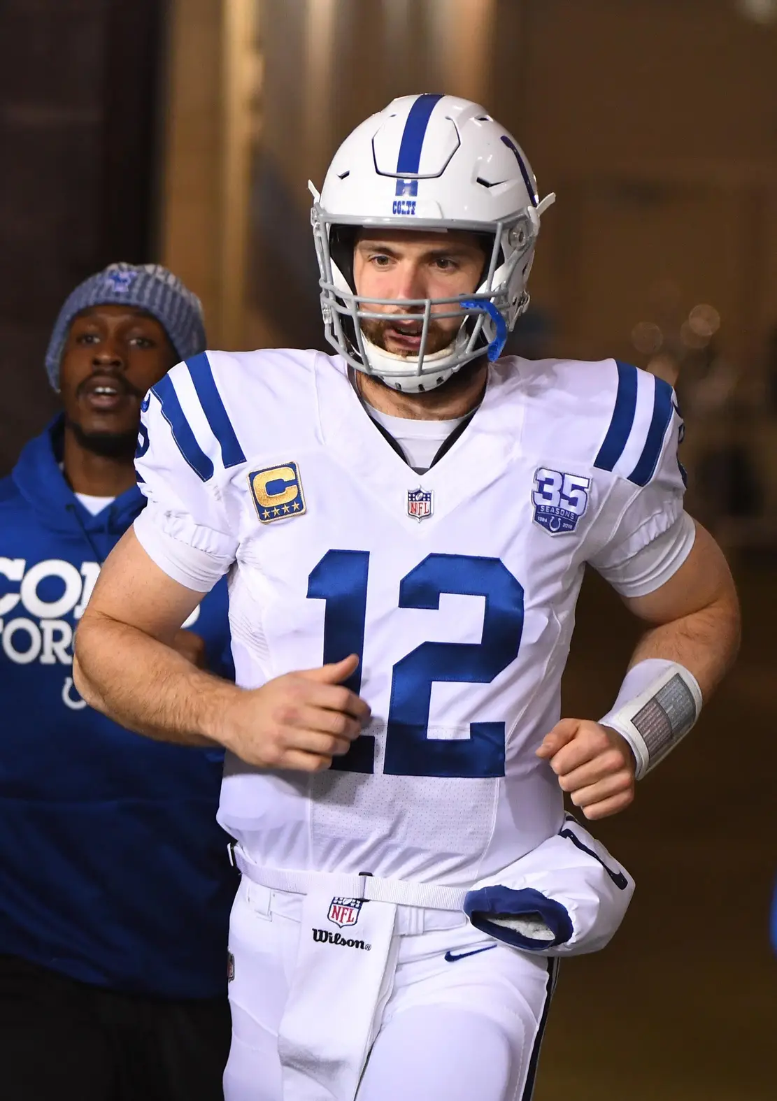 Dec 30, 2018; Nashville, TN, USA; Indianapolis Colts quarterback Andrew Luck (12) takes the field before the game against the Tennessee Titans at Nissan Stadium. Mandatory Credit: Christopher Hanewinckel-USA TODAY Sports