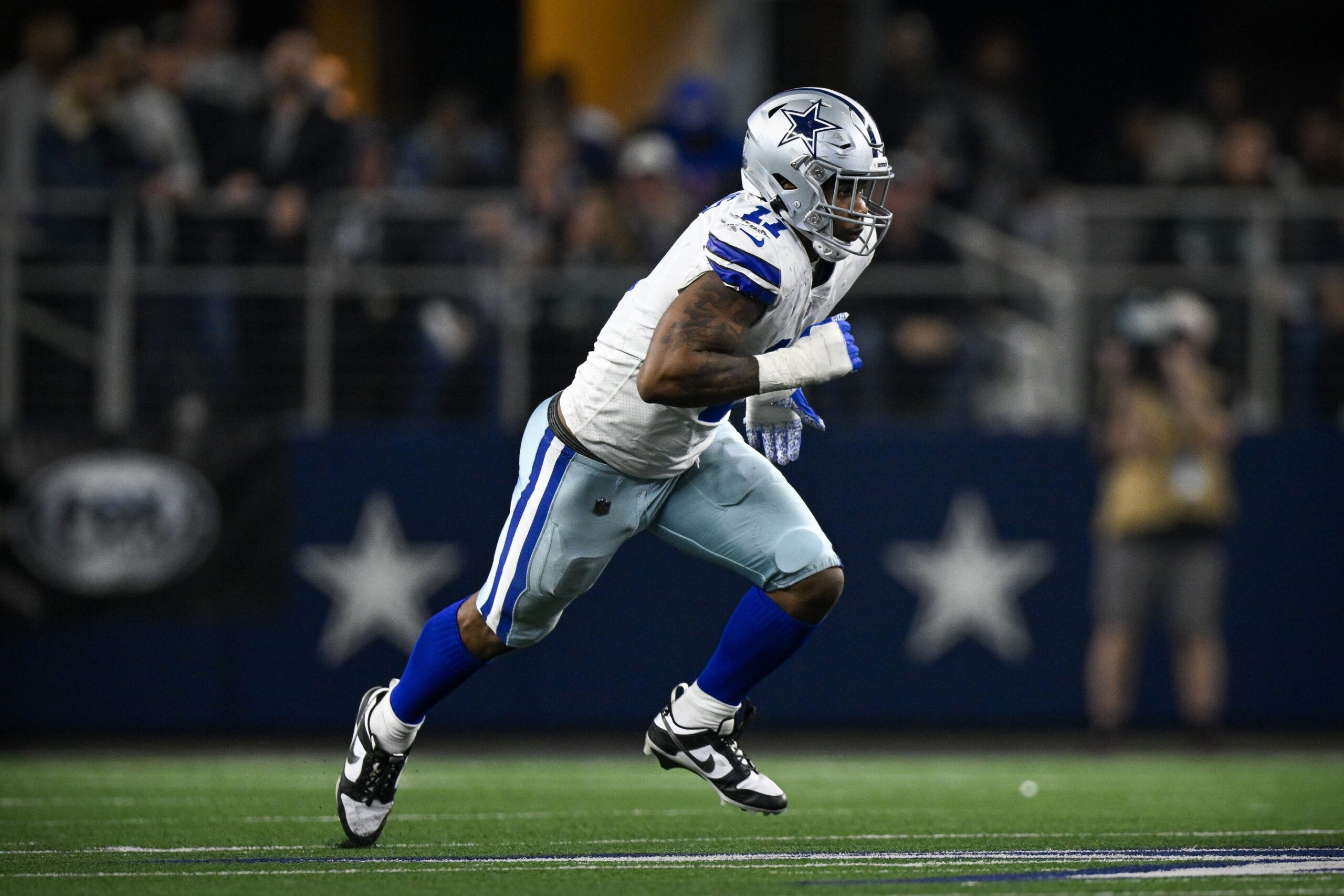 Dec 24, 2022; Arlington, Texas, USA; Dallas Cowboys linebacker Micah Parsons (11) in action during the game between the Dallas Cowboys and the Philadelphia Eagles at AT&T Stadium. Mandatory Credit: Jerome Miron-Imagn Images