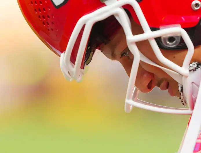 Sep 15, 2024; Kansas City, Missouri, USA; Kansas City Chiefs quarterback Patrick Mahomes (15) reacts during the second half against the Cincinnati Bengals at GEHA Field at Arrowhead Stadium. Mandatory Credit: Jay Biggerstaff-Imagn Images