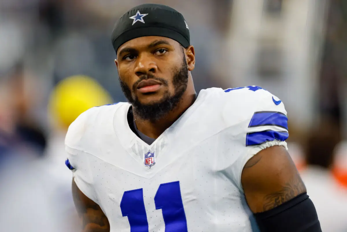 Sep 22, 2024; Arlington, Texas, USA; Dallas Cowboys linebacker Micah Parsons (11) looks on prior to the game against the Baltimore Ravens at AT&T Stadium. Mandatory Credit: Andrew Dieb-Imagn Images