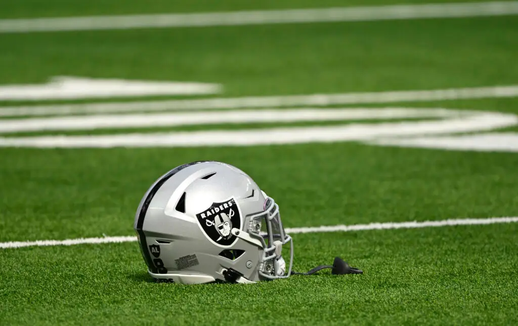 'Mourning The Passing': Las Vegas Raiders Release Statement After Former Player Died 2 Oct 20, 2024; Inglewood, California, USA; Las Vegas Raiders helmet on the turn at SoFi Stadium during pregame warmups before an NFL game against the Los Angeles Rams. Mandatory Credit: Robert Hanashiro-Imagn Images