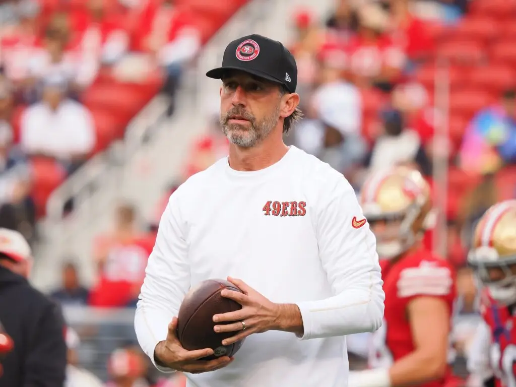 Oct 27, 2024; Santa Clara, California, USA; San Francisco 49ers head coach Kyle Shanahan on the field before the game against the Dallas Cowboys at Levi's Stadium. Mandatory Credit: Kelley L Cox-Imagn Images