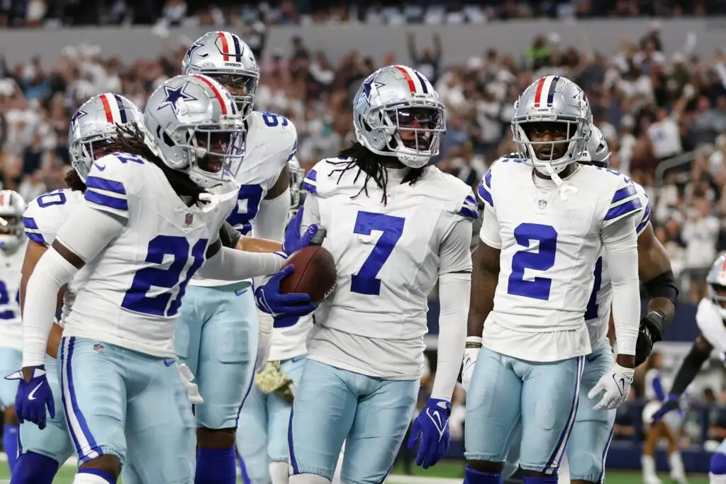 'I was upset': Dallas Cowboys CB Trevon Diggs Not Happy With Jerry Jones 3 Nov 10, 2024; Arlington, Texas, USA; Dallas Cowboys cornerback Trevon Diggs (7) and his teammates react after an interception in the second quarter against the Philadelphia Eagles at AT&T Stadium. Mandatory Credit: Tim Heitman-Imagn Images