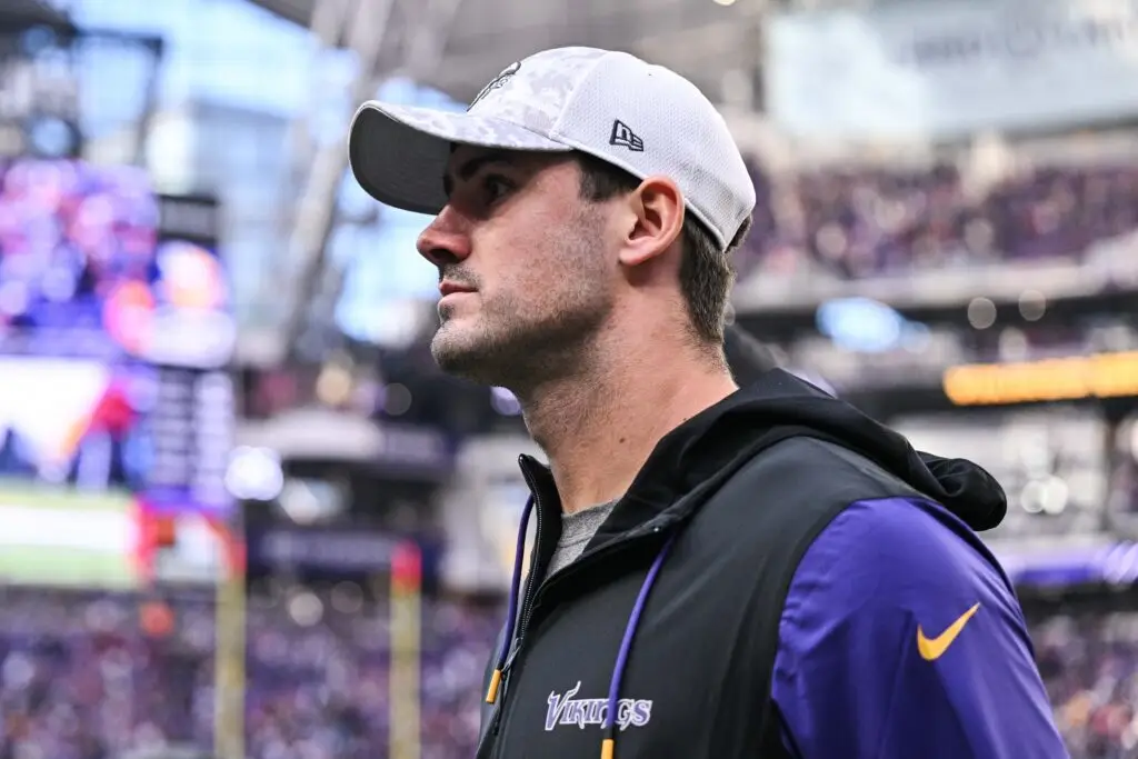 Dec 1, 2024; Minneapolis, Minnesota, USA; Newly acquired Minnesota Vikings quarterback Daniel Jones walks off the field after the game against the Arizona Cardinals at U.S. Bank Stadium. Mandatory Credit: Jeffrey Becker-Imagn Images