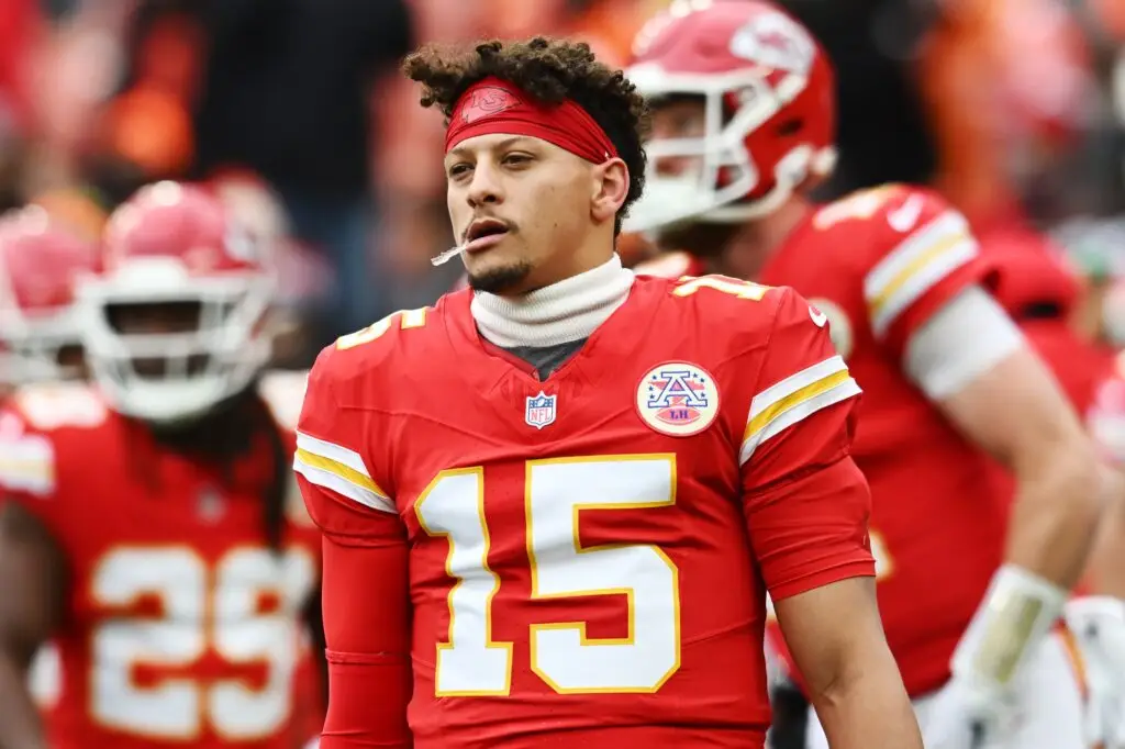 Dec 15, 2024; Cleveland, Ohio, USA; Kansas City Chiefs quarterback Patrick Mahomes (15) warms up before the game between the Cleveland Browns and the Chiefs at Huntington Bank Field. Mandatory Credit: Ken Blaze-Imagn Images