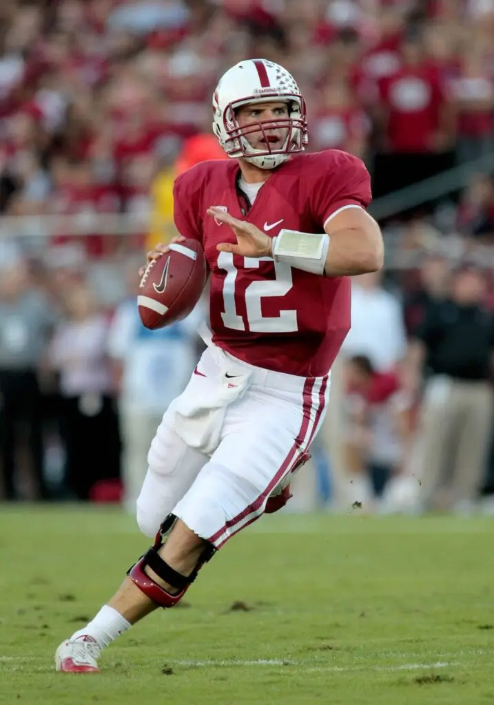 October 22, 2011; Stanford, CA, USA; Stanford Cardinal quarterback Andrew Luck (12) looks to throw the ball against the Washington Huskies in the first quarter at Stanford Stadium. Mandatory Credit: Cary Edmondson-Imagn Images Colts