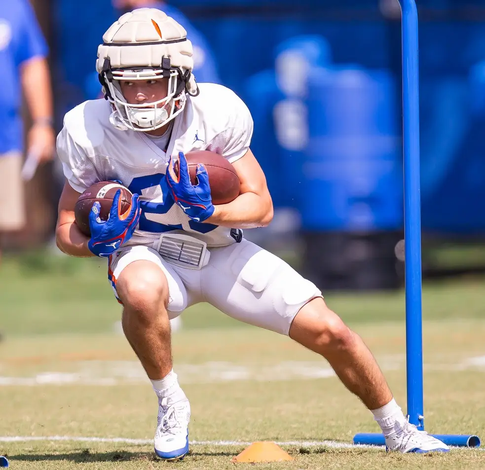 Florida Gators running back Anthony Rubio (25) runs through a drill during Fall practice at Sanders Practice Fields in Gainesville, FL on Thursday, August 8, 2024. [Doug Engle/Gainesville Sun]