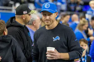 Nov 28, 2024; Detroit, Michigan, USA; Detroit Lions offensive coordinator Ben Johnson walks the sidelines before the game against the Chicago Bears at Ford Field. Mandatory Credit: David Reginek-Imagn Images