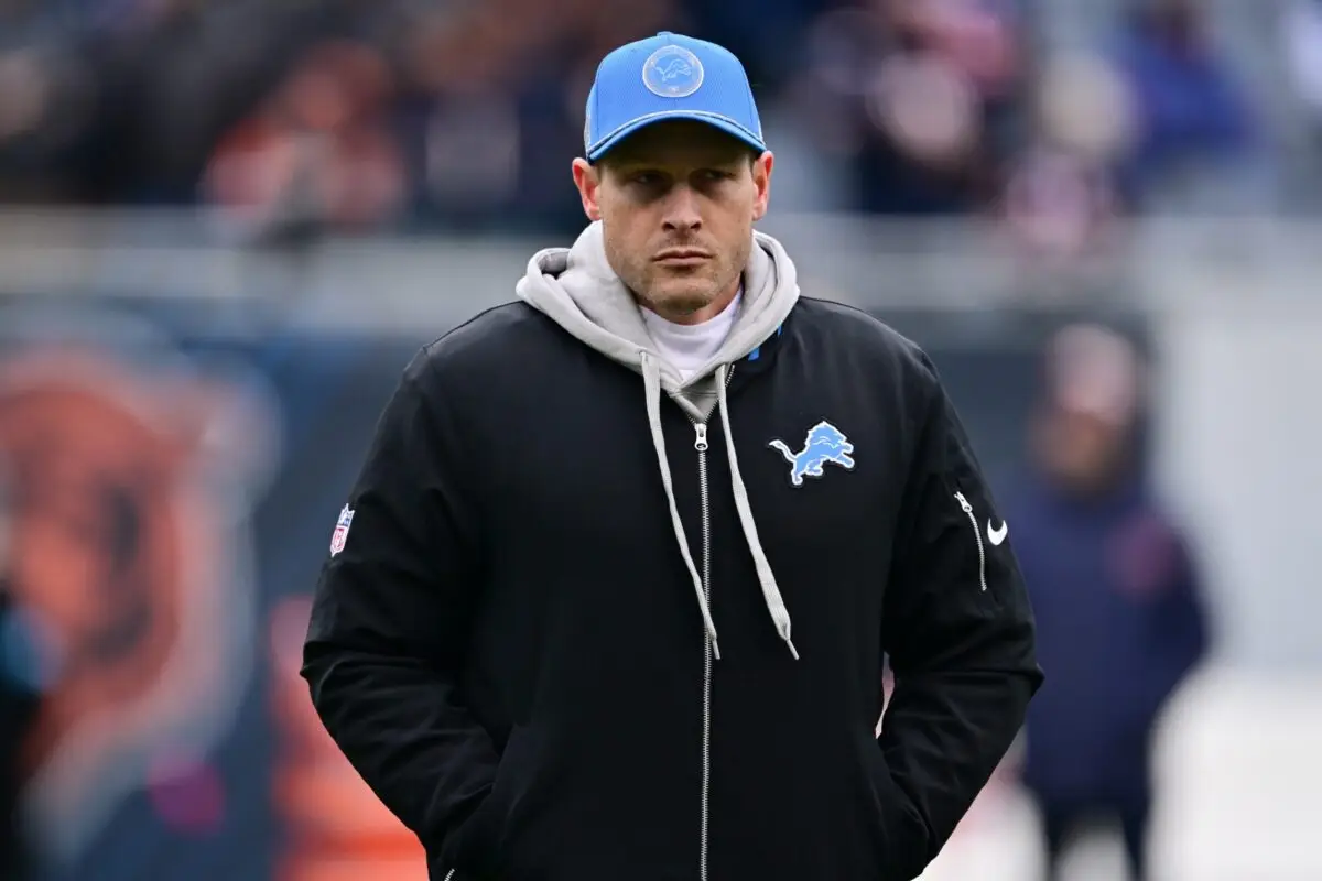 Dec 22, 2024; Chicago, Illinois, USA; Detroit Lions offensive coordinator Ben Johnson before a game against the Chicago Bears at Soldier Field. Mandatory Credit: Daniel Bartel-Imagn Images