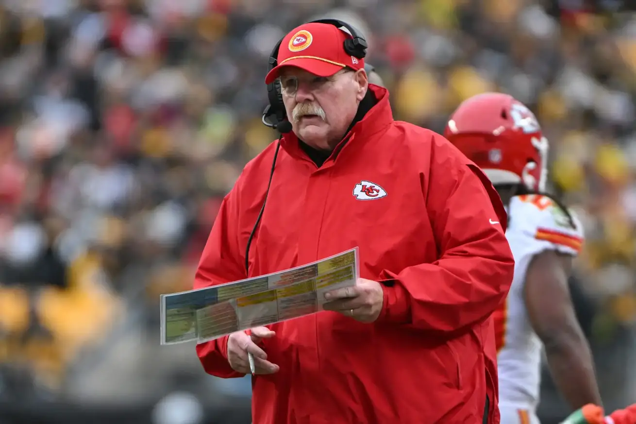 Dec 25, 2024; Pittsburgh, Pennsylvania, USA; Kansas City Chiefs head coach Andy Reid reacts against the Pittsburgh Steelers during the second half at Acrisure Stadium. Mandatory Credit: Barry Reeger-Imagn Images