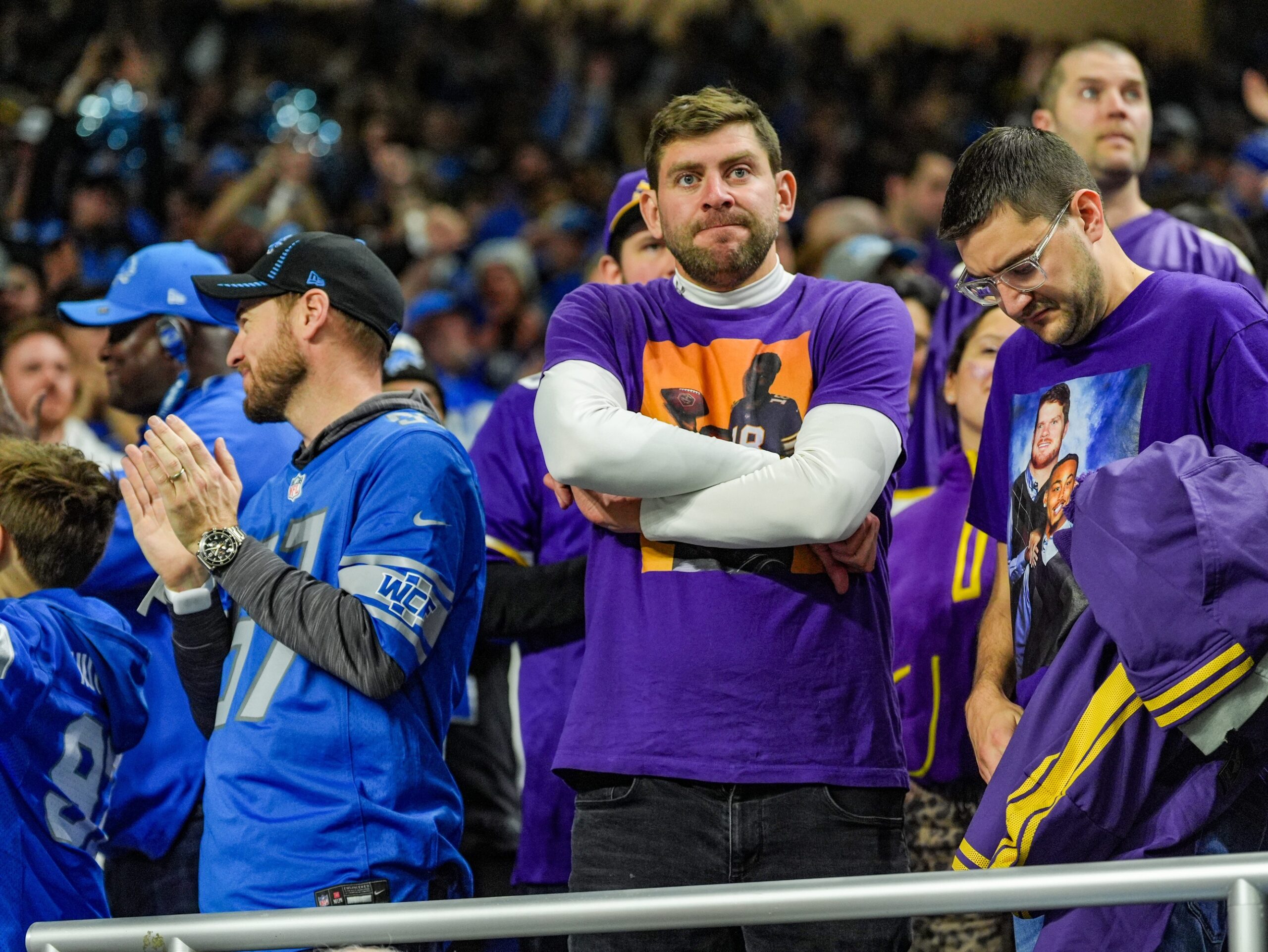 Fans look on after the Detroit Lions defeated the Minnesota Vikings and becoming the 2024 NFC North Champions at Ford Field in Detroit on Sunday, Jan. 5, 2025. © Kimberly P. Mitchell / USA TODAY NETWORK via Imagn Images