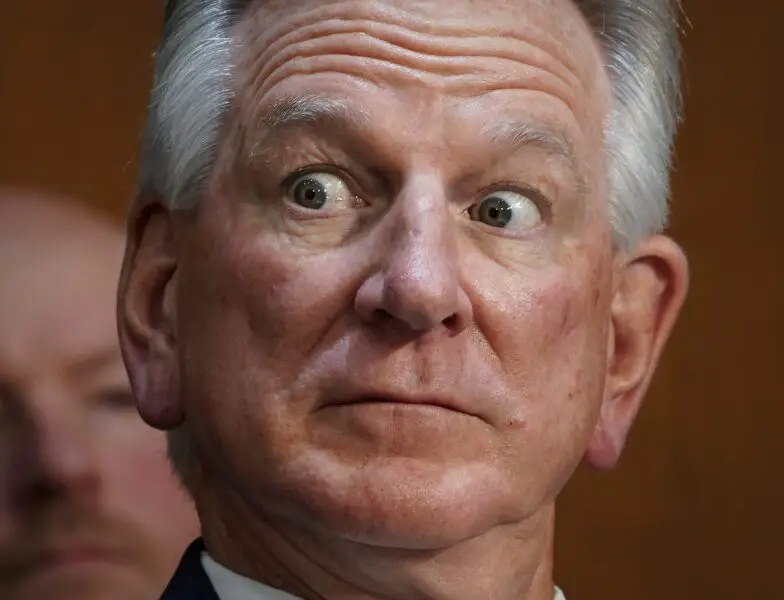 Tommy Tuberville (R-Alabama) while Lloyd J. Austin III, Secretary of Defense and Michael J. McCord, Under Secretary of Defense (Comptroller) and General Charles Q. Brown, Jr., USAF, Chairman of the Joint Chiefs of Staff, appear at the Senate Armed Services hearing to examine the President's proposed budget request for fiscal year 2025 for the Department of Defense and Future Years Defense Program.