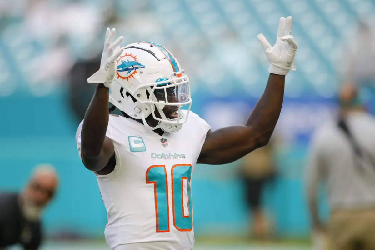 Tyreek Hill Has Started Taking Shots At His Own Teammates (Watch) 1 Nov 27, 2022; Miami Gardens, Florida, USA; Miami Dolphins wide receiver Tyreek Hill (10) reacts during warmups prior to the game against the Houston Texans at Hard Rock Stadium. Mandatory Credit: Sam Navarro-Imagn Images