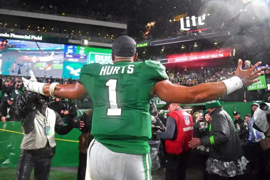 Former NFL Executive Reveals Philadelphia Eagles' Ideal Season Opener 3 Nov 26, 2023; Philadelphia, Pennsylvania, USA; Philadelphia Eagles quarterback Jalen Hurts (1) walks off the field after overtime win against the Buffalo Bills at Lincoln Financial Field. Mandatory Credit: Eric Hartline-Imagn Images