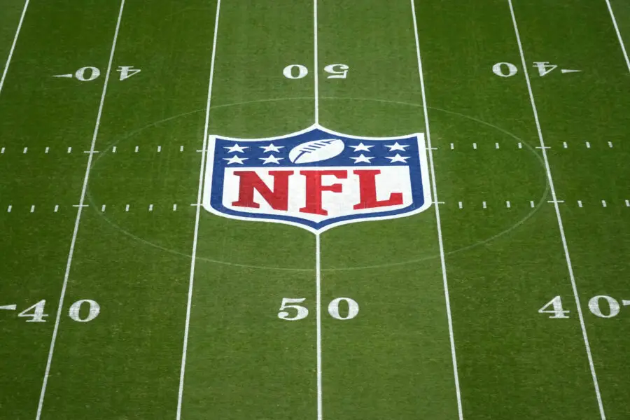 New York Giants New Edge Rusher Suffers Pec Injury: Report 3 Nov 10, 2024; Munich, Germany; The NFL shield logo at midfield during the 2024 NFL Munich Game at Allianz Arena. Mandatory Credit: Kirby Lee-Imagn Images
