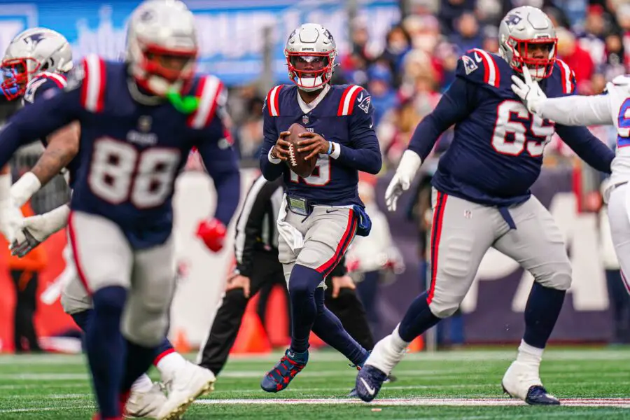 Patriots owner Robert Kraft promises ‘fun’ season 2 Jan 5, 2025; Foxborough, Massachusetts, USA; New England Patriots quarterback Joe Milton III (19) looks to throw a pass against the Buffalo Bills in the first half at Gillette Stadium. Mandatory Credit: David Butler II-Imagn Images