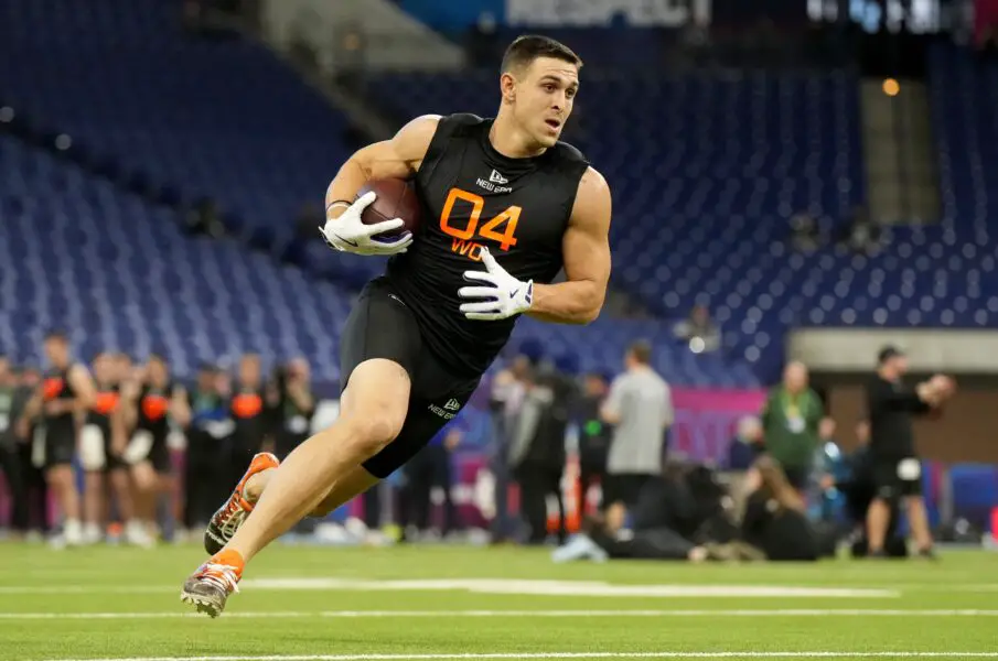 Las Vegas Raiders And Promising Wide Receiver Appear To Have Contract Dispute 1 TCU wideout Jack Bech during the 2025 NFL Combine at Lucas Oil Stadium.