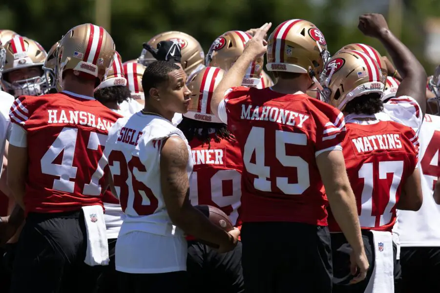 Expert urges 49ers to unleash 5-time Pro Bowler 3 May 9, 2025; Santa Clara, CA, USA; San Francisco 49ers fifth-round draft pick Marques Sigle (36) huddles with his teammates during the teamís rookie minicamp. Mandatory Credit: D. Ross Cameron-Imagn Images