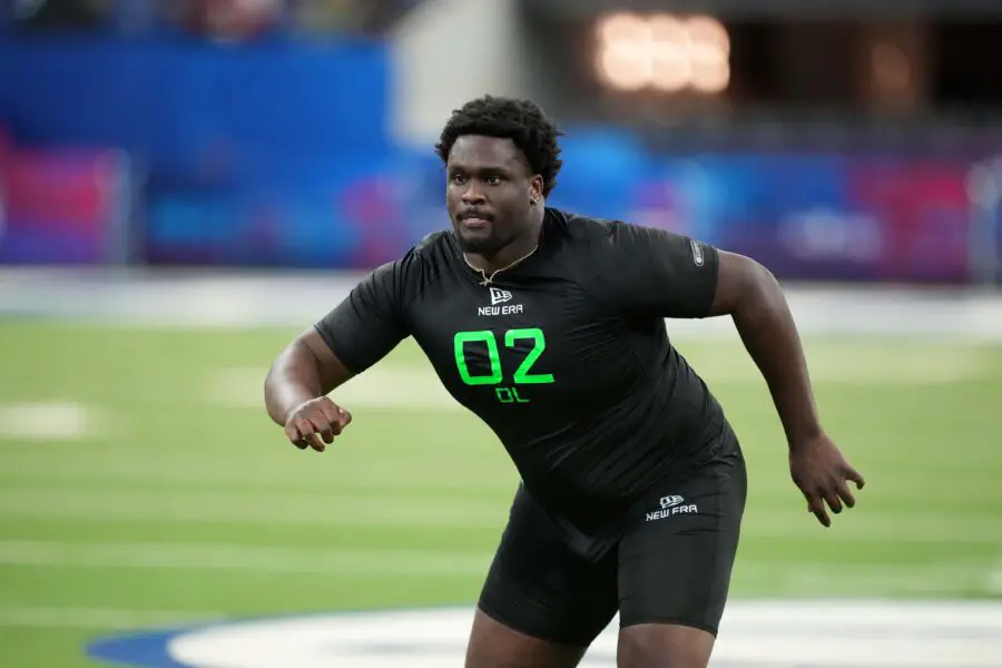 Green Bay Packers' Contract Dispute Believed To Be Holdup With Promising Rookie 1 NC State offensive lineman Anthony Belton (OL02 during the 2025 NFL Scouting Combine at Lucas Oil Stadium.