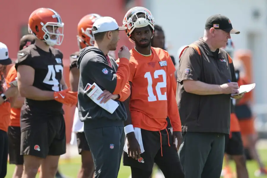 "Mildly Surprised": NFL Insider Gives Update About Cleveland Browns Starting Quarterback For Training Camp 1 May 10, 2025; Berea, OH, USA; Cleveland Browns quarterback Shedeur Sanders (12) waits his turn for a drill during rookie minicamp at CrossCountry Mortgage Campus. Mandatory Credit: Ken Blaze-Imagn Images