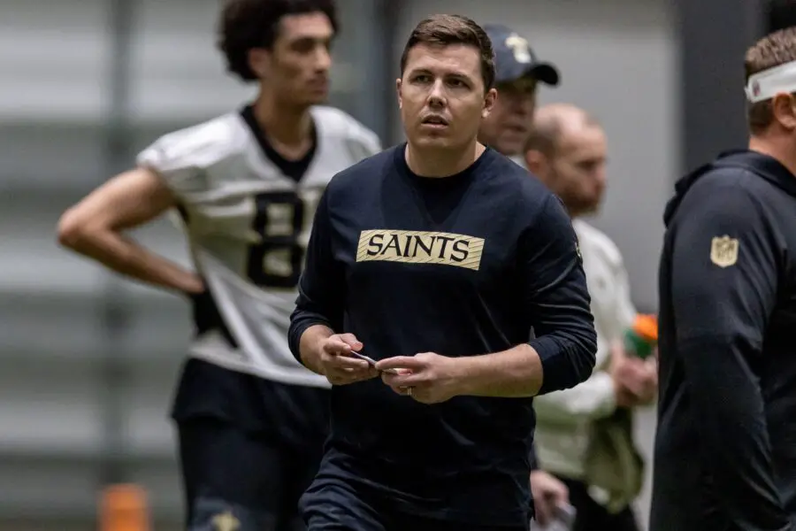 New Orleans Saints: 2 Super Bowl-Winning QBs Become Immediate Trade Options 1 New Orleans Saints head coach Kellen Moore during rookie minicamp at Ochsner Sports Performance Center.