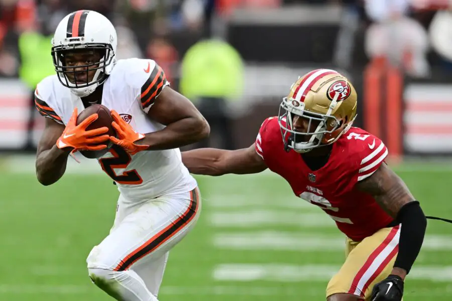 Expert urges 49ers to unleash 5-time Pro Bowler 2 Cleveland Browns wide receiver Amari Cooper (2) runs with the ball after a catch as San Francisco 49ers cornerback Deommodore Lenoir (2) defends during the second half at Cleveland Browns Stadium. Mandatory Credit: Ken Blaze-Imagn Images