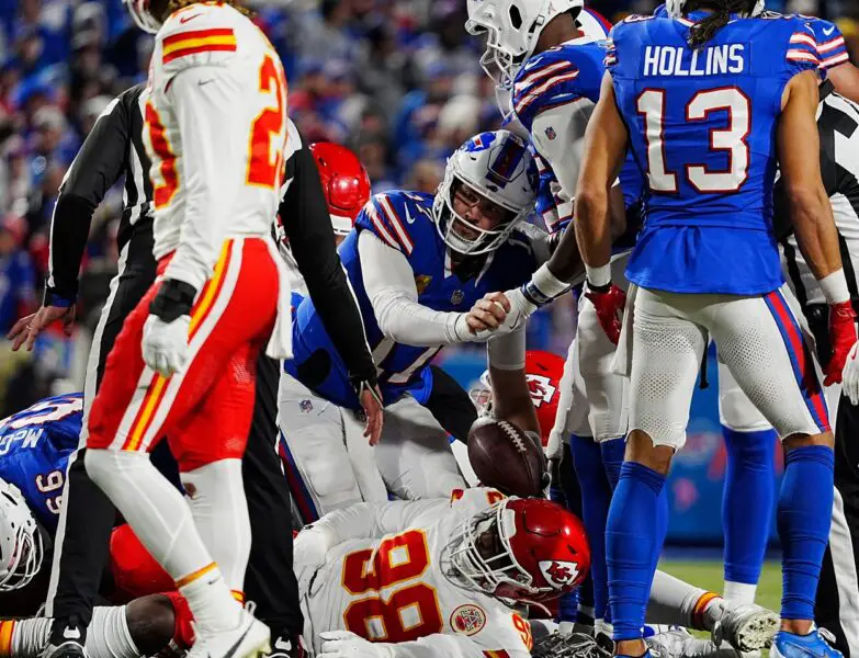 NFL owners decisively reject tush push ban 3 Bills quarterback Josh Allen gets the first down on the tush push play during second half action against the Kansas City Chiefs in Orchard Park, Nov.17, 2024.