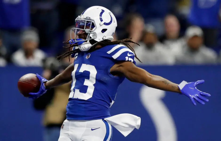 TY Hilton honors late Colts owner Jim Irsay: ‘I’m Not OK’ 2 Indianapolis Colts wide receiver T.Y. Hilton (13) celebrates after catching the ball for a touchdown after it's juggled by Indianapolis Colts wide receiver Ashton Dulin (16), Las Vegas Raiders free safety Tre'von Moehrig (25) and Las Vegas Raiders cornerback Casey Hayward Jr. (29) on Sunday, Jan. 2, 2022, during a game against the Las Vegas Raiders at Lucas Oil Stadium in Indianapolis.