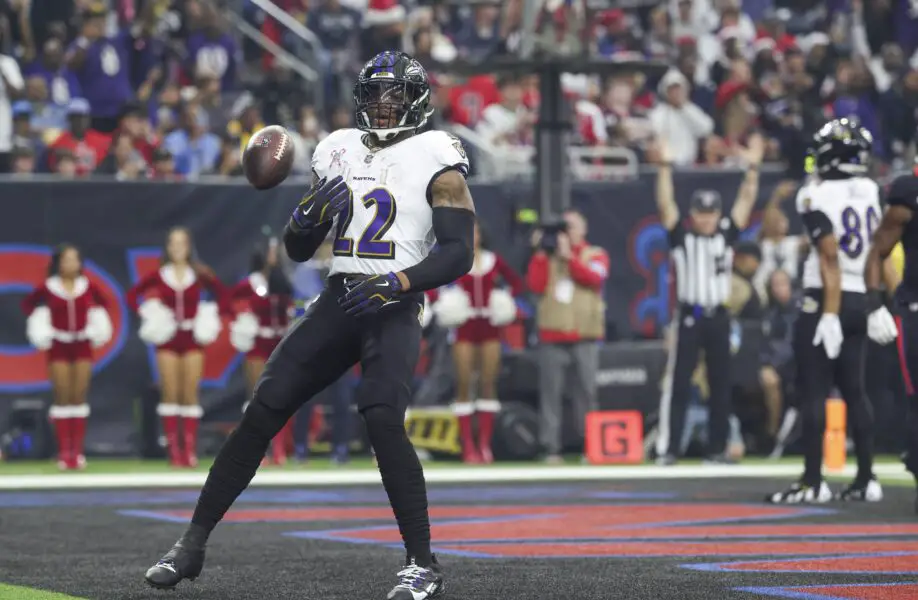 Derrick Henry vows greatness after landing massive Ravens extension 3 Baltimore Ravens running back Derrick Henry (22) tosses the ball after scoring a touchdown during the first quarter against the Houston Texans at NRG Stadium.