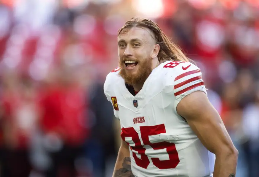 George Kittle raves over 49ers rookie ‘freak’ 1 Jan 5, 2025; Glendale, Arizona, USA; San Francisco 49ers tight end George Kittle (85) against the Arizona Cardinals at State Farm Stadium. Mandatory Credit: Mark J. Rebilas-Imagn Images