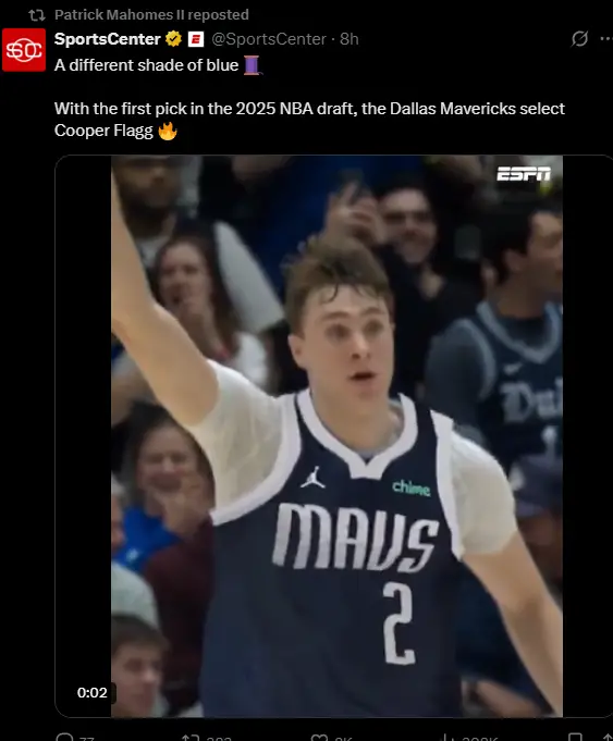 Patrick Mahomes Makes Subtle Move to Acknowledge Cooper Flagg's NBA Arrival 2 Via Patrick Mahomes' X account
