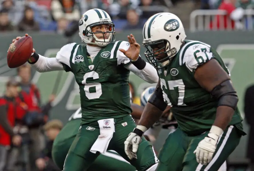 'Our Own Intel Said They Don't': New England Patriots Legend Questions President Trump On Iran Nukes 2 New York Jets offensive tackle Damien Woody (67) blocks while New York Jets quarterback Mark Sanchez (6) throws a pass during the second half against the Carolina Panthers at Giants Stadium. The Jets defeated the Panthers 17-6.
