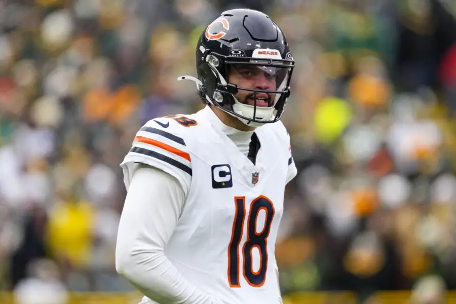 C.J. Stroud challenges Caleb Williams with hard-hitting advice for year two leap 1 Jan 5, 2025; Green Bay, Wisconsin, USA; Chicago Bears quarterback Caleb Williams (18) during the game against the Chicago Bears at Lambeau Field. Mandatory Credit: Jeff Hanisch-Imagn Images