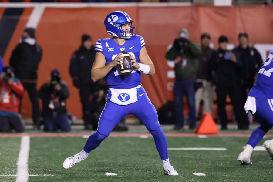 BYU QB Jake Retzlaff expected to leave program amid Honor Code violation 2 Nov 9, 2024; Salt Lake City, Utah, USA; Brigham Young Cougars quarterback Jake Retzlaff (12) drops back to pass against the Utah Utes during the third quarter at Rice-Eccles Stadium. Mandatory Credit: Rob Gray-Imagn Images