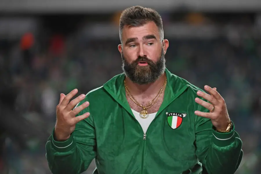 Jason Kelce raises $1 million for Eagles Autism Foundation 2 Sep 16, 2024; Philadelphia, Pennsylvania, USA; ESPN Monday Night Football broadcaster Jason Kelce on the set before game between Philadelphia Eagles and Atlanta Falcons at Lincoln Financial Field. Mandatory Credit: Eric Hartline-Imagn Images