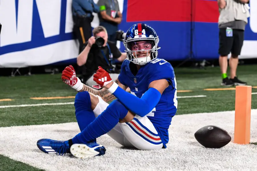 Jalin Hyatt adds muscle, targets breakout year with Giants 2 Aug 18, 2023; East Rutherford, New Jersey, USA; New York Giants wide receiver Jalin Hyatt (84) reacts after catching a touchdown pass against the Carolina Panthers during the second quarter at MetLife Stadium. Mandatory Credit: John Jones-Imagn Images