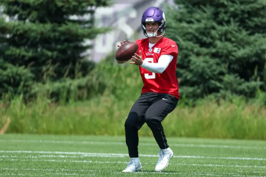 JJ McCarthy set to take over Vikings offense after lost rookie year 2 Jun 10, 2025; Minneapolis, MN, USA; Minnesota Vikings quarterback J.J. McCarthy (9) practices during minicamp at the Minnesota Vikings Training Facility. Mandatory Credit: Matt Krohn-Imagn Images