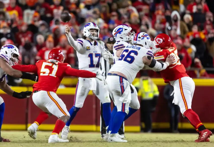 Expert: Bills need elite WR to unlock Josh Allen’s Super Bowl run 2 Jan 26, 2025; Kansas City, MO, USA; Buffalo Bills quarterback Josh Allen (17) against the Kansas City Chiefs during the AFC Championship game at GEHA Field at Arrowhead Stadium. Mandatory Credit: Mark J. Rebilas-Imagn Images