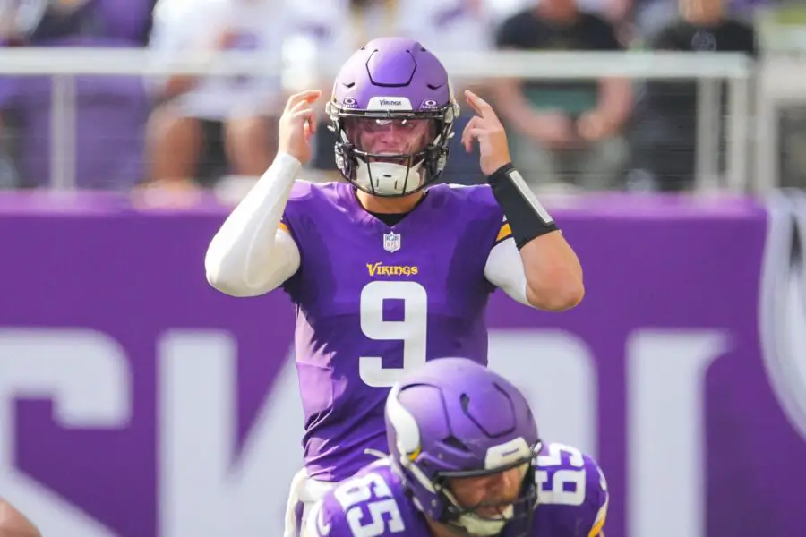 JJ McCarthy set to take over Vikings offense after lost rookie year 1 Aug 10, 2024; Minneapolis, Minnesota, USA; Minnesota Vikings quarterback J.J. McCarthy (9) under center against the Las Vegas Raiders in the third quarter at U.S. Bank Stadium. Mandatory Credit: Brad Rempel-Imagn Images