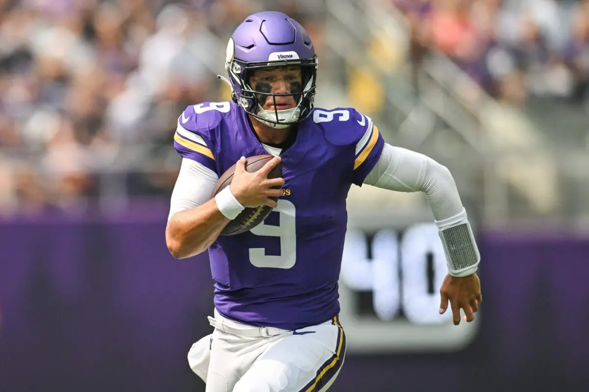 Minnesota Vikings Announce Initial 53-Man Roster 1 Aug 9, 2025; Minneapolis, Minnesota, USA; Minnesota Vikings quarterback J.J. McCarthy (9) scrambles for a gain against the Houston Texans during the first quarter at U.S. Bank Stadium. Mandatory Credit: Jeffrey Becker-Imagn Images