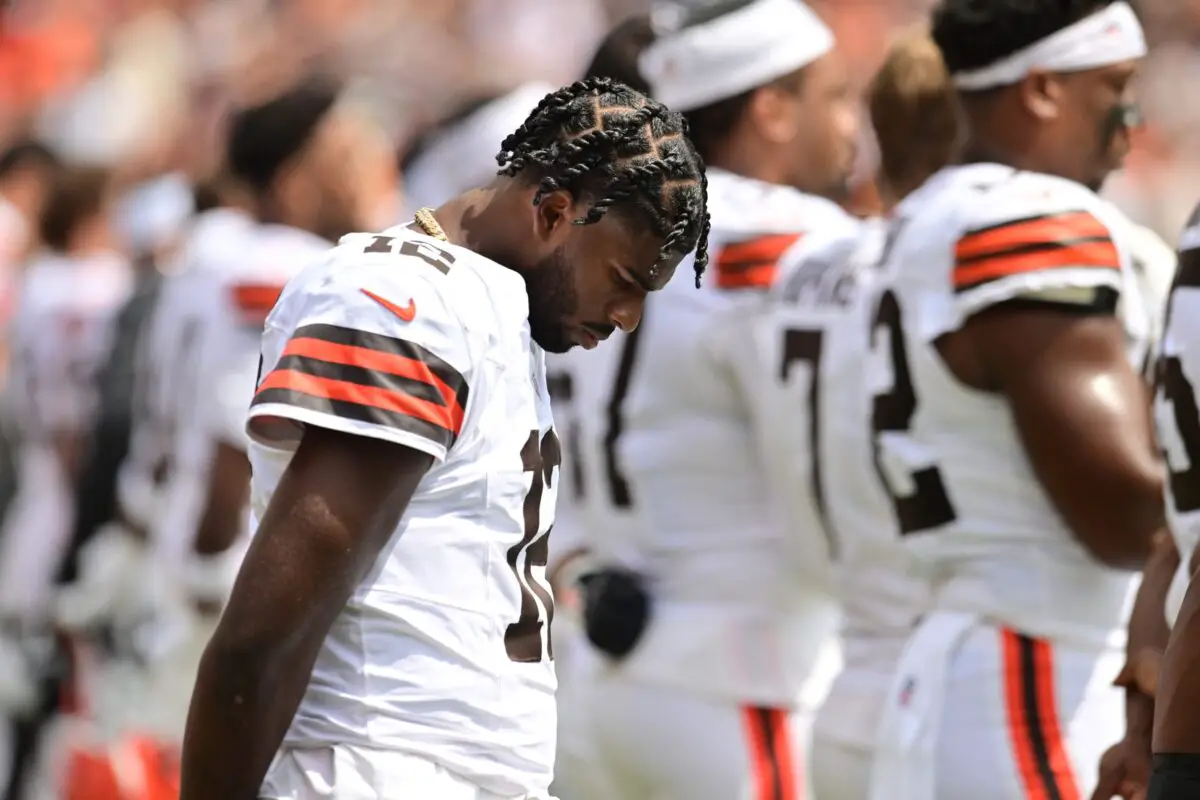 "Defrauding IR" Browns See Potential Shedeur Sanders Decision Go Viral Across The League 1 Aug 23, 2025; Cleveland, Ohio, USA; Cleveland Browns quarterback Shedeur Sanders (12) listens to the national anthem before the game between the Browns and the Los Angeles Rams at Huntington Bank Field. Mandatory Credit: Ken Blaze-Imagn Images