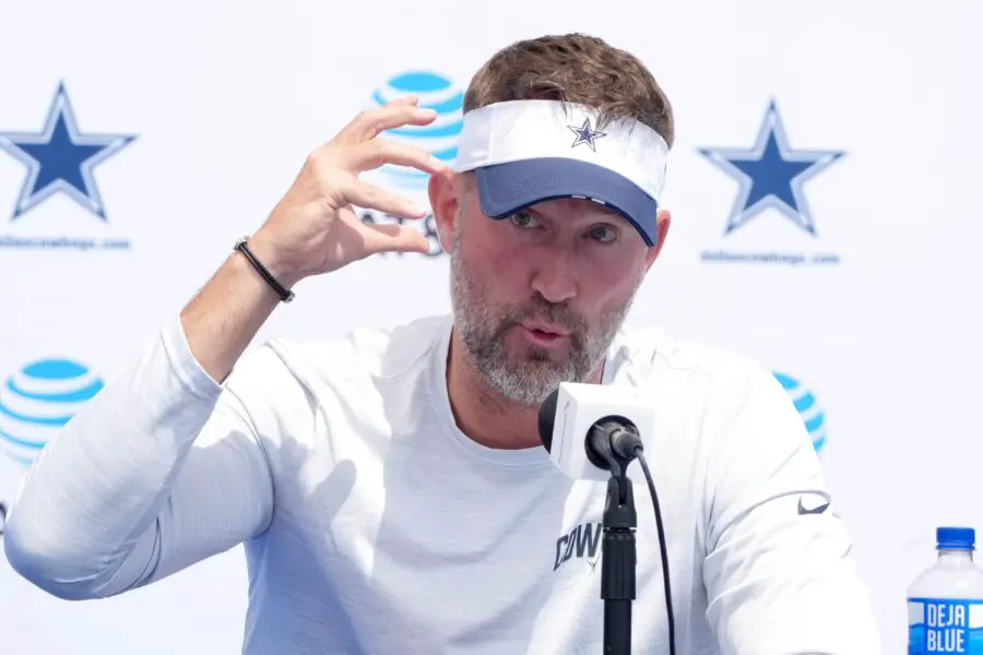 Cowherd blasts Cowboys' Brian Schottenheimer fashion choice in fiery rant 1 Jul 27, 2025; Oxnard, CA, USA; Dallas Cowboys coach Brian Schottenheimer at training camp at the River Ridge Fields. Mandatory Credit: Kirby Lee-Imagn Images